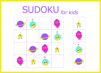 sudoku for kids. Sudoku. Children's puzzles. Educational game for children. cute aliens