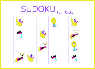 sudoku for kids. Sudoku. Children's puzzles. Educational game for children. cute aliens