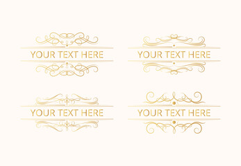 Vintage design collection of golden monogram swirl frames. Set of vector isolated gold ornate royal borders with filigree scrolls. Certificate templates.	