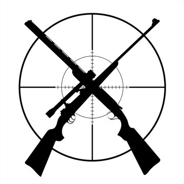 Vector silhouette of crossing guns like symbol of hunting. Army and sniper logo.
