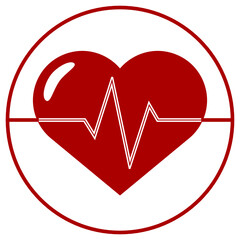 logo for the cardio clinic. red heart in a red circle with a white pulse line in the center. logo vector on a white background isolated.