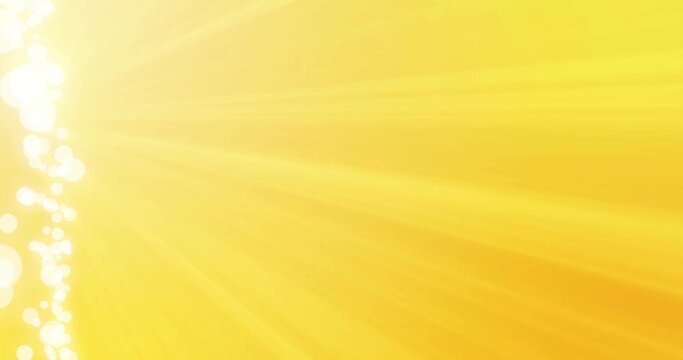 Seamless repeating 4k loop pattern in yellow for text with border on the left.A positive design composed of a wave of glowing balls and bright beams of light with an empty space for text in the middle