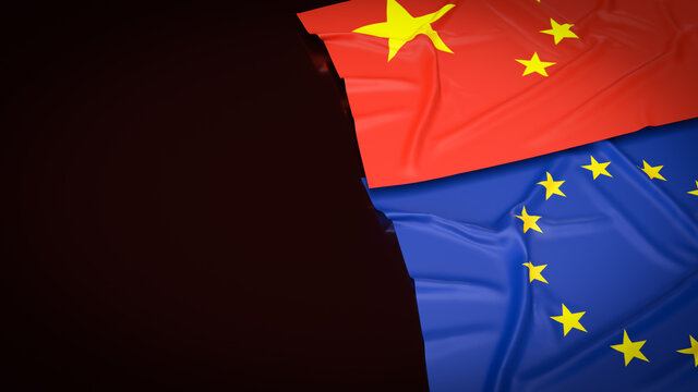 The Chinese  and  European union  flag  image 3d rendering