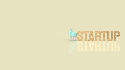 The blue unicorn and gold word for symbol startup business 3d rendering