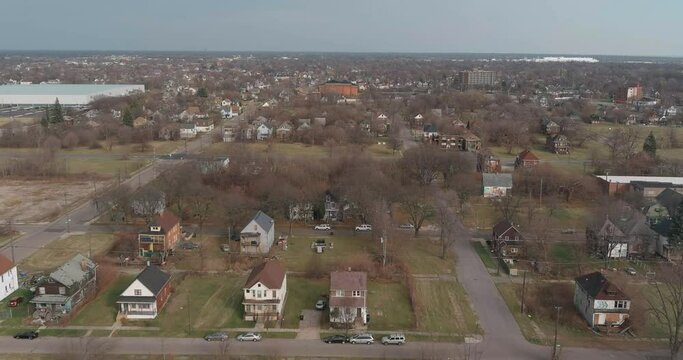 Aerial view of the dilapidated Packard Automotive Plant in Detroit, Michigan.This video was filmed in 4k for best image quality