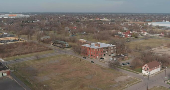 Aerial view of the dilapidated Packard Automotive Plant in Detroit, Michigan.This video was filmed in 4k for best image quality