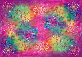 Fototapeta na wymiar flowers watercolor artwork as background, colorful hand drawn illustration, creative artwork