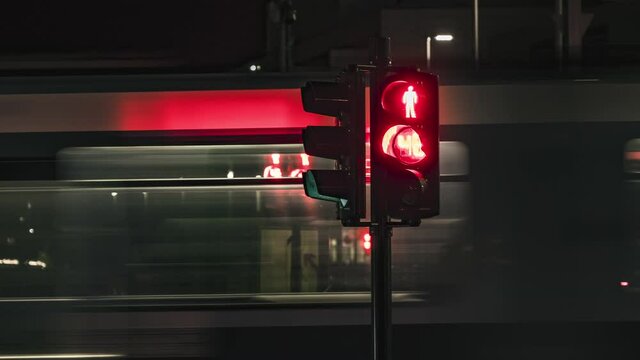 Traffic Lights In Barcode District, Oslo At Night - Urban Road Concept - time lapse