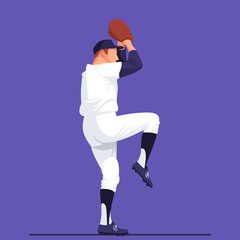 Fototapeta na wymiar vector illustration of a baseball player taking a swing to throw the ball in his hand.