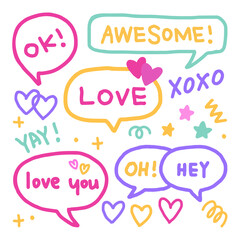 Set of Hand Drawn Colorful Speech Bubbles 