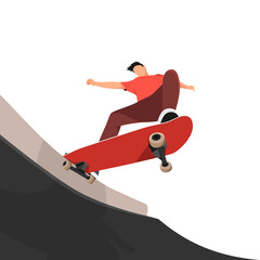 Vector illustration of a man doing one of his tricks on a skateboard. white background