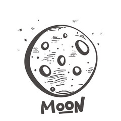 Obraz premium Moon and lunar craters. Doodle style. Moon logo design. Creative logo. Night emblem. Full moon. Silhouette monochrome icon of the moon. Vector illustration isolated on white background.