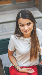 
Latin woman enjoying coffee in times of pandemic