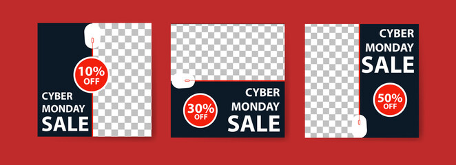 Cyber Monday Sale. Social media post templates for digital marketing and sales promotion on Cyber Monday. Offer social media banners. vector photo frame mockup illustration