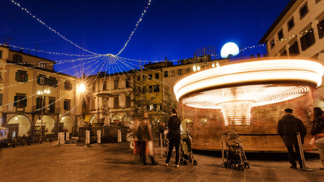 Farinata Degli Uberti square with carousel in Empoli, Italy