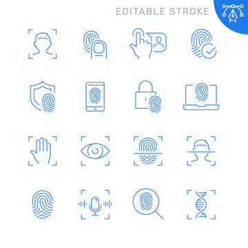 Biometric related icons. Editable stroke. Thin vector icon set