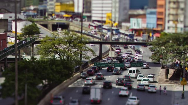 Vinte e Tres de Maio Avenue at S&atilde;o Paulo Downtown in a sunny day, tilt shift effect, Brazil