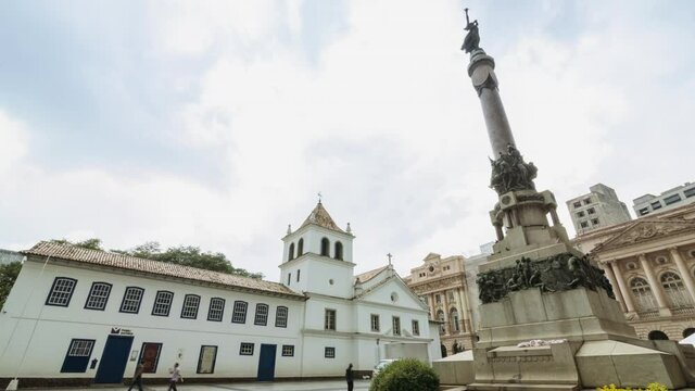 Pateo do Colegio in S&atilde;o Paulo, Timelapse with passing clouds and people, the firs edification in the city, Brazil