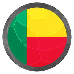 Glass light ball with flag of Benin. Round sphere, template icon. National symbol. Glossy realistic ball, 3D abstract vector illustration highlighted on a white background. Big bubble.