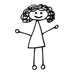 Single element girl with curly hair, drawn in a childish way. Vector Doodle illustration for greeting cards, posters and children's design.