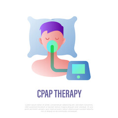 Cpap therapy for sleep apnea, insomnia. Flat gradient icon. Medical equipment. Vector illustration.