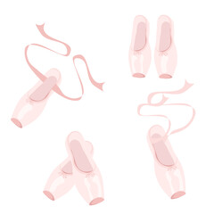 Ballet pointes shoes, with ribbon, pink. Ballerina fashion. Vector illustration, isolated