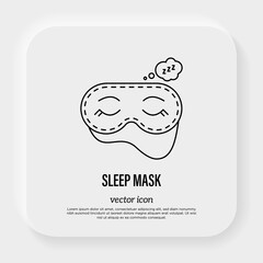 Sleep mask with closed eyes. Accessory for rest, travel, for prevention insomnia. Thin line icon. Vector illustration.