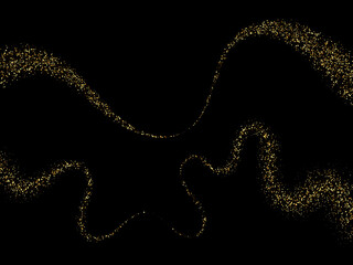 Golden vector glowing lights effects on black background, abstract magic Illustration