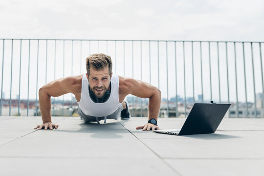 Outdoor workout on a rooftop terrace