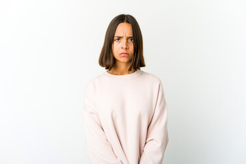 Young mixed race woman sad, serious face, feeling miserable and displeased.