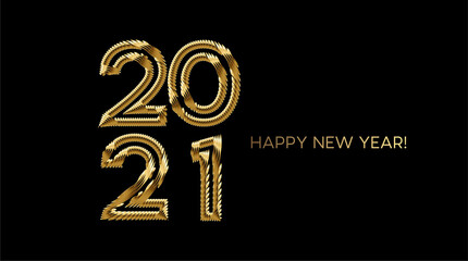 Happy New Year 2021 Gold Text Typography Design poster, Vector illustration.