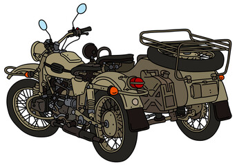 The vectorized hand drawing of a classic sand military sidecar