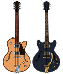 The vectorized hand drawing of two retro electric guitars - 395300776