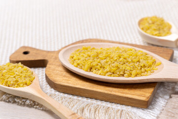raw bulgur close up, macro. Concept of agriculture. grains of bulgur wheat