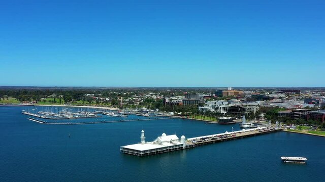 AERIAL Geelong City Waterfront With Cunningham Pier And Marina