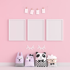 Three blank photo frame for mockup, 3D rendering