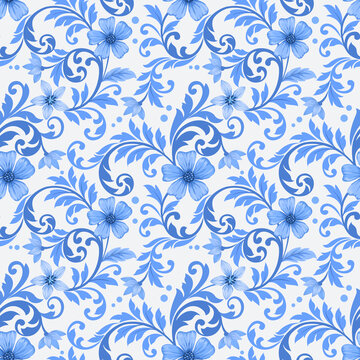 Abstract blue flowers ornament seamless pattern. can use for fabric textile wallpaper.