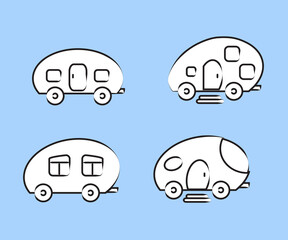Collection of residential trailers on a blue background. Symbol. Vector illustration.