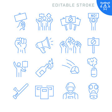 Protest related icons. Editable stroke. Thin vector icon set