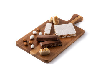 Assortment of Christmas nougat and marzipan isolated on white background