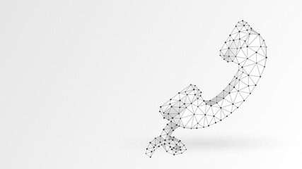 Telephone handset. Contact, telecommunication symbol. Low poly, wireframe 3d Raster illustration. Abstract polygonal image on a white background