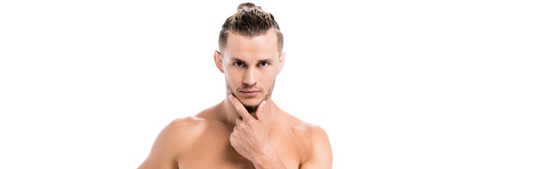 Obraz premium shirtless man posing isolated on white, banner