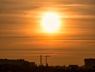 Beautiful sunset over Lake Dâmbovița (Lacul Morii) in Bucharest, Romania.