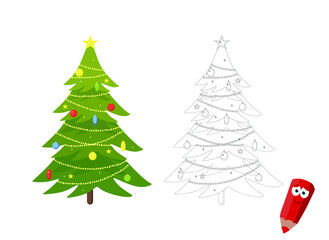 coloring page for kids, christmas tree