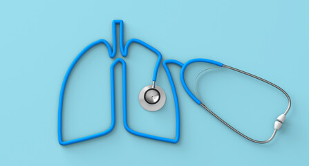 Stethoscope in the form of lungs on a green background. 3d render