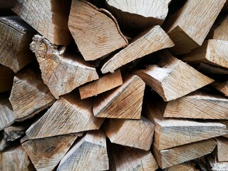 Firewood, logs stacked for drying