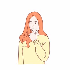 Pretty girl gesturing hand wondering concept.