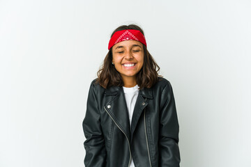 Young latin rocker woman isolated on white background