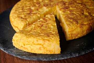 A closeup of a fresh tasty Spanish omelette, a traditional dish from Spain