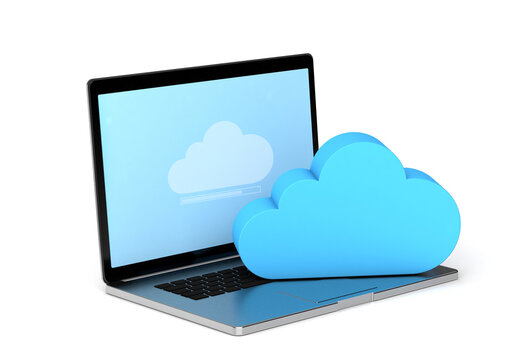 Cloud storage. Synchronization Computer with information in the cloud. isolated on white background. 3d render
